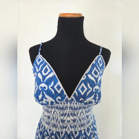 🆕️ House Of Harlow 1960 Blue And White Patterned Tiered Maxi Dress Size M - Picture 4 of 8